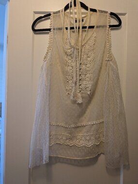 Medium cream coloured "Ryu" Romantic vintage lace and tulle top with belt